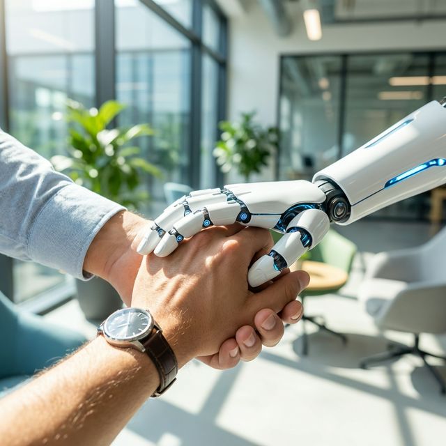 Human and AI Handshake Detail